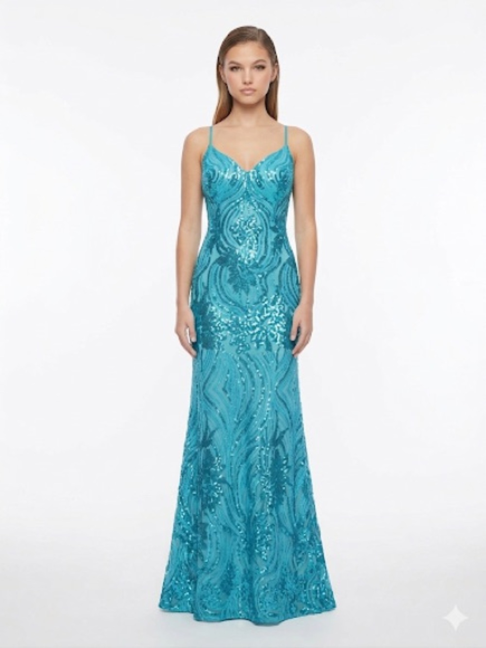 Lulu's Teal Blue Sparkly Sequin Prom Evening Dress sz Large